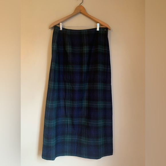 Eddie bauer wool blend plaid wrap skirt dark academia traditional conservative - Picture 1 of 7
